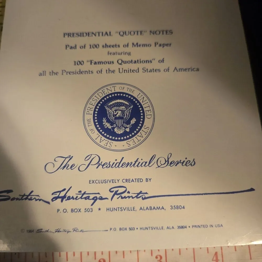 Vintage 1984 Presidential Quotes Memo Paper Southern Heritage Prints Paper...